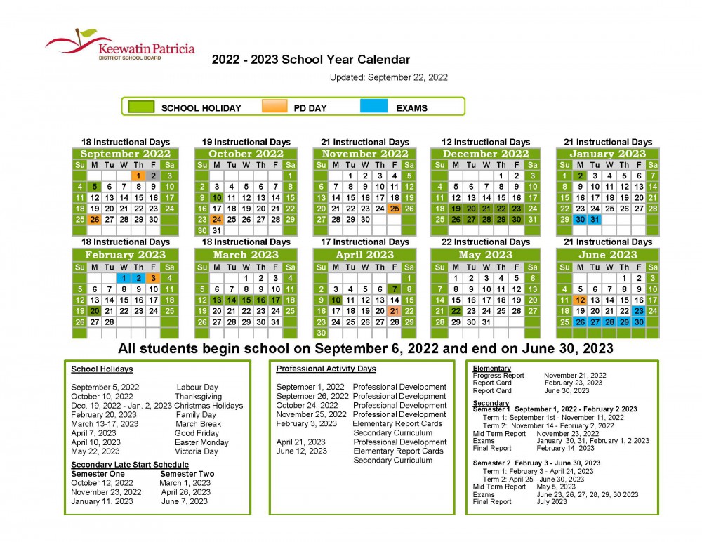 School Year Calendar 2022 2023   September 2022 